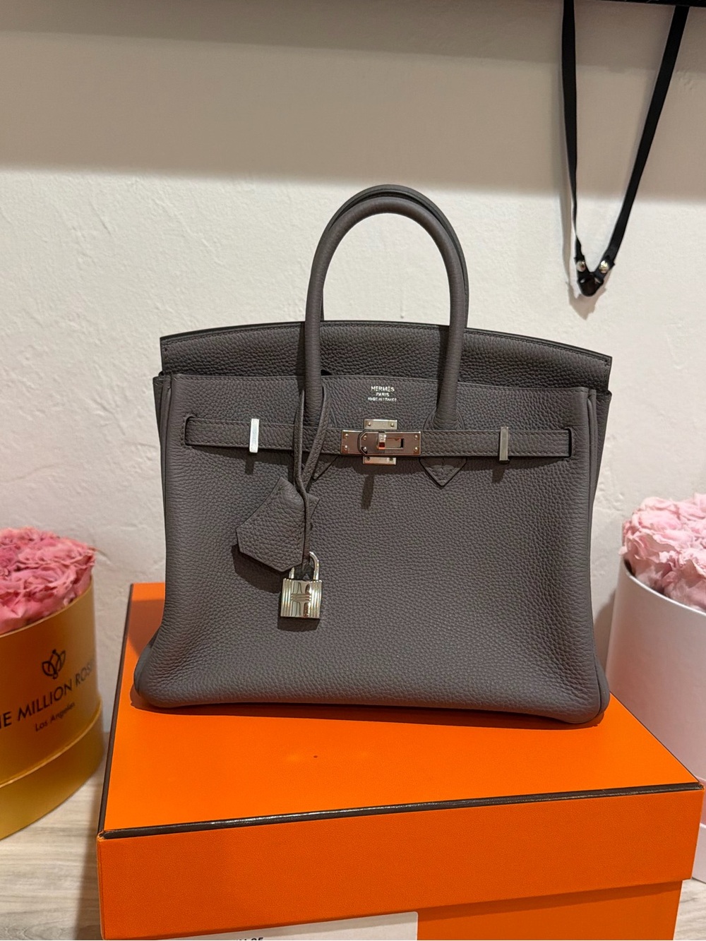 Hermes Gray Togo Leather Satchel with Silver Hardware